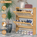 2-Tier Shoe CabinetÊwith 2 Flip Drawers Slim Bamboo Shoe Rack Freestanding Narrow Shoe Organizer with 44lbs Max Load for Entryway Hallway