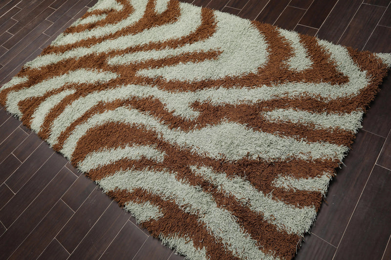 5' x 8' Modern 100% Nylon Shag Area Rug Brown