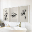 Minimalist Japanese Set of 3 Prints. Black and White Flowers Decor by Wall Art Set