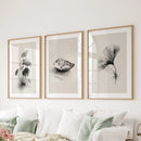 Minimalist Japanese Set of 3 Prints. Black and White Flowers Decor by Wall Art Set