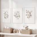 Floral Art Set of 3. Watercolor Wildflower Bouquet Prints by Wall Art Set