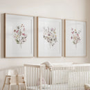 Floral Art Set of 3. Watercolor Wildflower Bouquet Prints by Wall Art Set