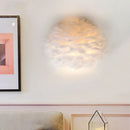 GobekUsa Designer Half Globe Wall Sconce with Feather Accent, White/Grey Finish