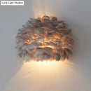 GobekUsa Designer Half Globe Wall Sconce with Feather Accent, White/Grey Finish