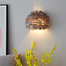GobekUsa Designer Half Globe Wall Sconce with Feather Accent, White/Grey Finish