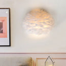 GobekUsa Designer Half Globe Wall Sconce with Feather Accent, White/Grey Finish