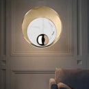 GobekUsa Designer Marble LED Flush Mount Wall Sconce in Black/White/Gold with Peacock Tail Feather Accent - Ideal for Living Rooms