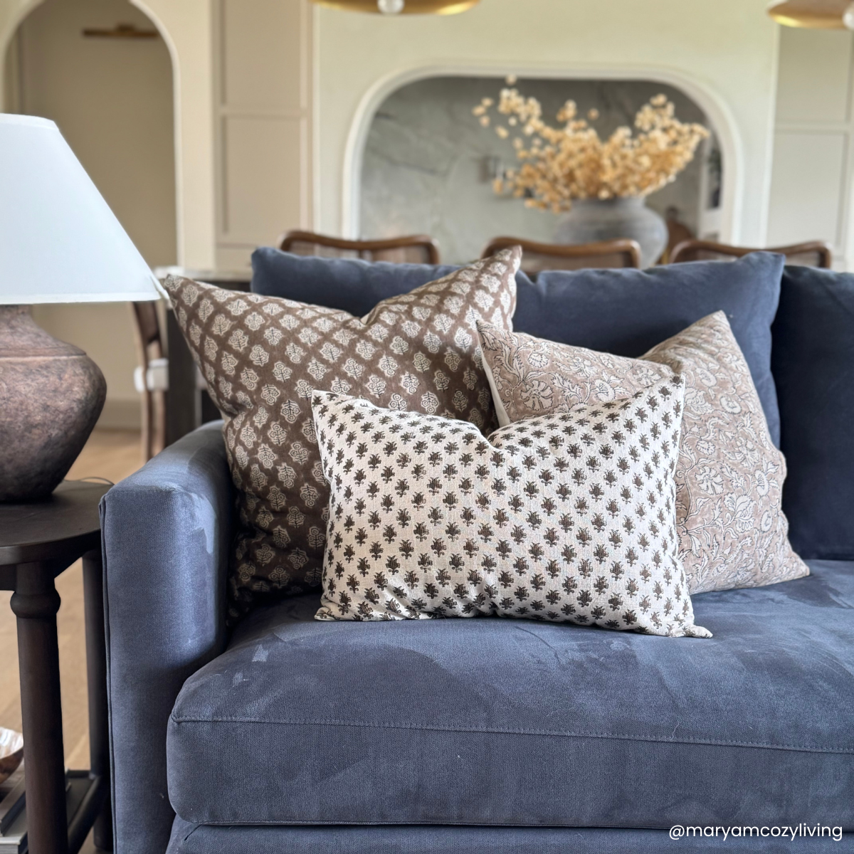 Arlet Floral Block Printed Pillow Cover | Light Brown, photo 6 of 9