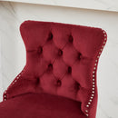 Swivel Velvet Barstools with Button Tufted Decoration - Set of 2 (Wine Red)