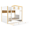 Full Over Full Bunk Bed With Storage Shelves And Trundle - White / Natural by HouseOfZazla