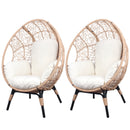 2 Pieces Patio PE Wicker Egg Chairs Model 3 with Natural Color Rattan Beige Cushion