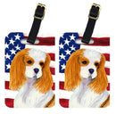 USA American Flag with Cavalier Spaniel Luggage Tag