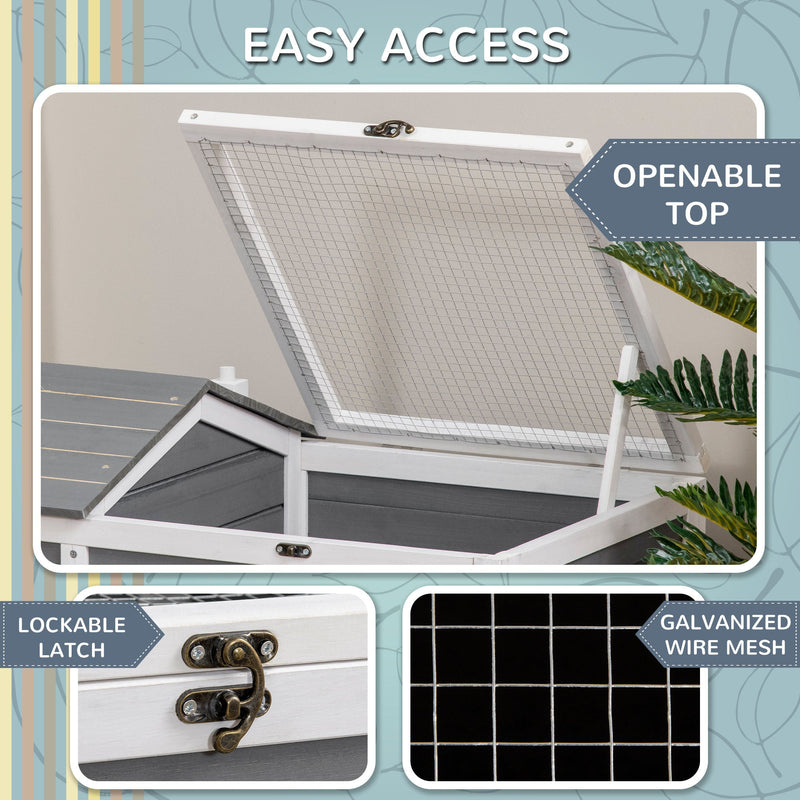 34" Wooden Tortoise Habitat, Tortoise Enclosure with Hide Shelter and Run, Openable Top, Tray, Indoor/Outdoor Use, Gray