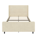 Upholstered Bed Frame With Vertical Stripe Wingback And High Footboard