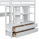 Full Size Loft Bed With Built In Desk, 2 Drawers, Storage Shelves - White by HouseOfZazla