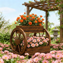 Outdoor Wooden Wagon Planter Box - 3-Tier Raised Garden Bed