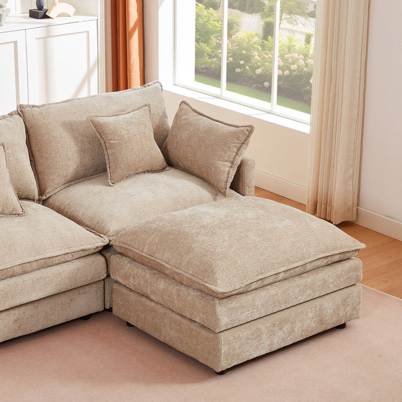 Modular L-Shaped Sectional Sofa Set with Movable Ottoman, Chenille, Coffee, 105 Inches