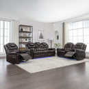 3 Pieces Recliner Sofa Sets Home Theater Seating Manual Recliner Chair & Center Console And LED Light Strip For Living Room - Brown by HouseOfZazla
