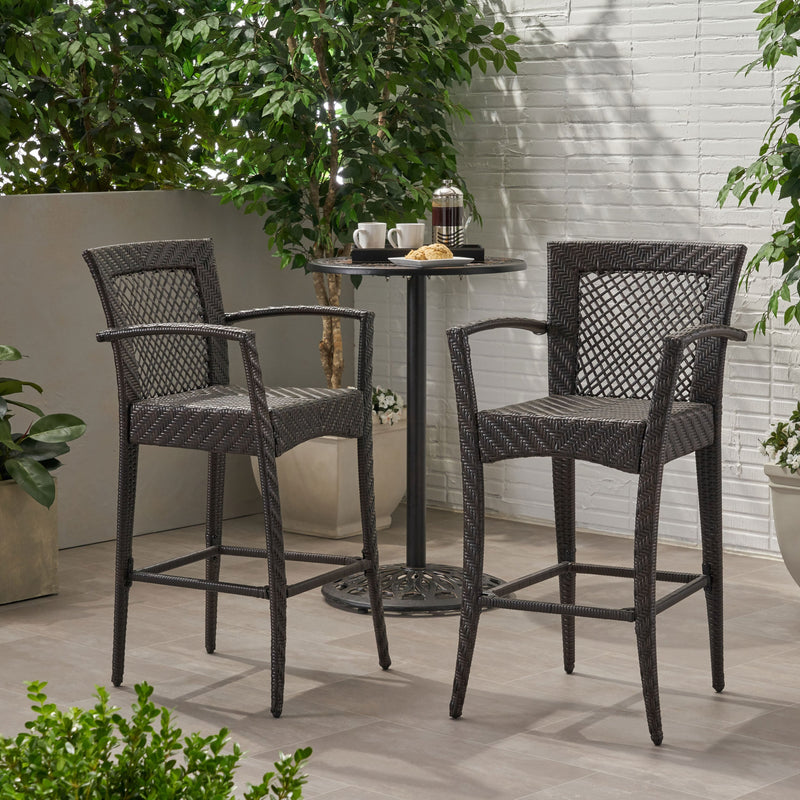 Walker Edison | Outdoor 46" Wicker Barstool (Set of 2), Multi Brown Finish