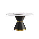 53" Modern Artificial Stone Round Carbon Steel Base Dining Table, Can Accommodate 6 People, Artificial Stone Turntable - White / Black by HouseOfZazla