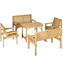 5 Piece Wooden Patio Dining Set for 6, Outdoor Conversation Set with 2 Armchairs, 2 Loveseats, and Dining Table with Umbrella Hole for Backyard, Garden, Light Brown