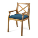 7 Pieces Acacia Wood Outdoor Dining Set with Blue Cushions