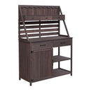 Potting Bench With 5 Drawer Storage And Slatted Back Panel, Garden Workstation - Brown by HouseOfZazla