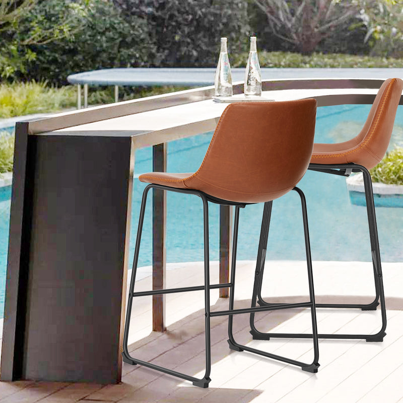26 inch Counter Height Bar Stools Set of 2 Leather Barstool with Back and Metal Leg Modern Bar Stools for Kitchen Island Pub Living Room