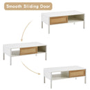 40.16" Rattan Coffee table, sliding door for storage, metal legs, Modern table for living room, white