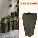 28" Tall Outdoor Planters, Set of 3 Large Taper Planters with Drainage Holes and Plug, Faux Wood Plastic Flower Pots for Outdoor, Indoor, Garden, Patio, Dark Brown
