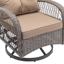 3 Pieces Outdoor Swivel Rocker Patio Chairs, 360 Degree Rocking Patio Conversation Set with Thickened Cushions and Glass Coffee Table for Backyard, Khaki