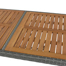 5-piece Outdoor Patio Wicker Bar Set, Bar Height Chairs With Non-Slip Feet And Fixed Rope, Removable Cushion, Acacia Wood Table Top, Brown Wood And Gray Wicker by Montret