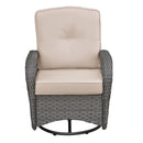 3 Pieces Conversation Set, Outdoor Wicker Rocker Swivel Patio Bistro Set, Rocking Chair with Glass Top Side Table, Grey by HouseOfZazla