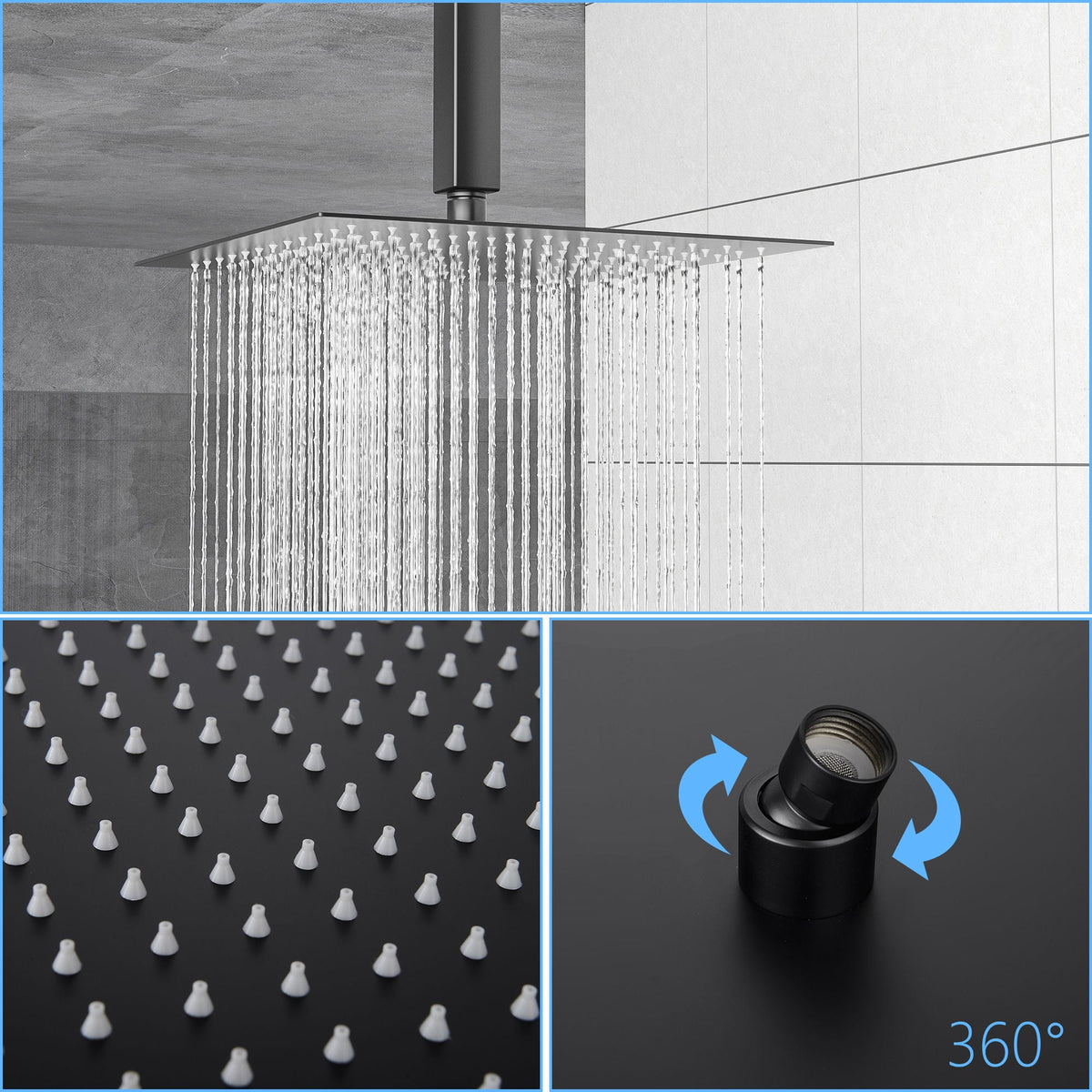 Dual Shower Head 10" Ceiling Mount Square Shower System With Rough In Valve - Matte Black, photo 10 of 10