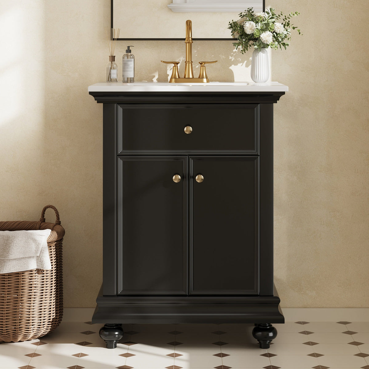 24" Modern Bathroom Vanity with Tip-Out Drawer & Soft-Close Hinges, photo 5 of 10