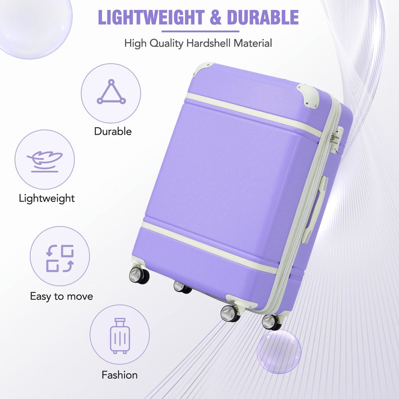 24 IN Luggage 1 Piece with TSA lock, Expandable Lightweight Suitcase Spinner Wheels, Vintage Luggage,Purple