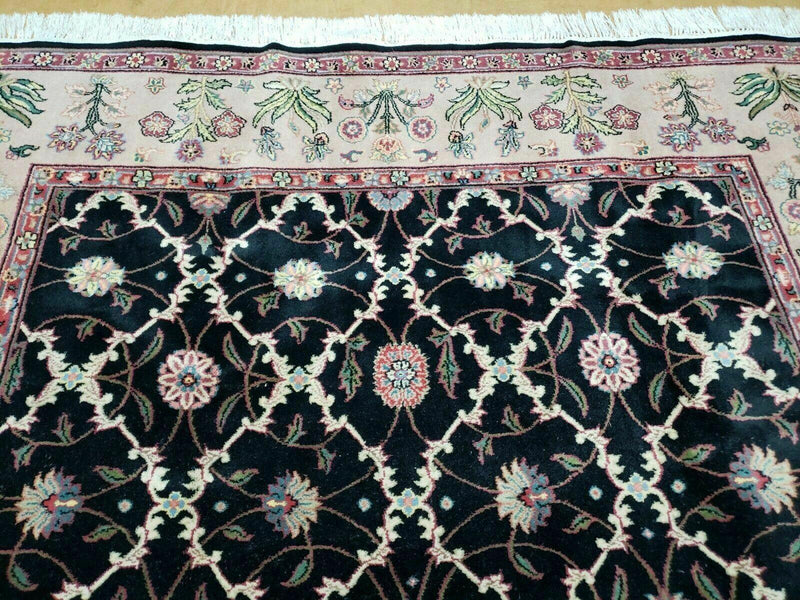 6' X 9' Handmade India Floral Oriental Wool Rug Carpet Hand Knotted Nice Black