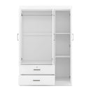 3-Door Mirror Wardrobe with Shelves, White