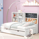 Twin Size Daybed With Storage Shelvesboard, Cork Board, USB Ports And Trundle - White