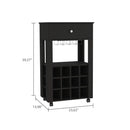 39" H black bar- coffee cart, Kitchen or living room cabinet storage, with 12 bottle racks, a central shelf with 1 Cup holders, 1 drawer ideal for storing small things