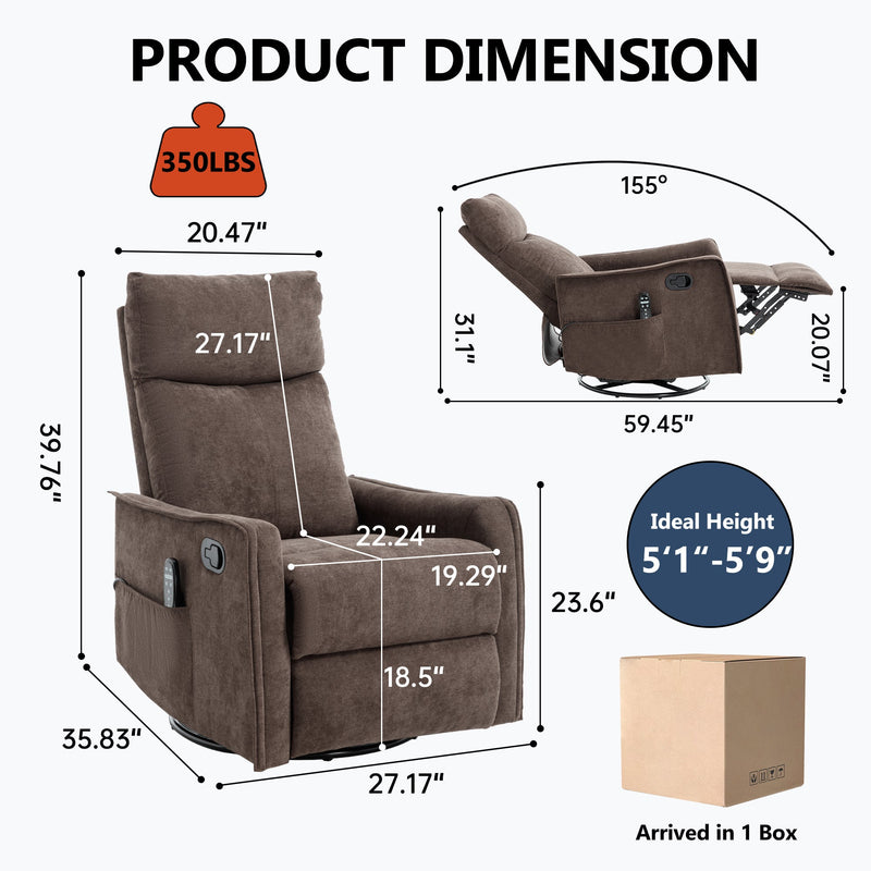 Heat Massage Manual Recliner Chair with Rocker and Swivel in Fabric, photo 2 of 10