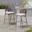 Outdoor Bar Height Metal Frame Counter Stools with Scallop-Shaped Backrest & Water-Resistant Cushions by HouseOfZazla