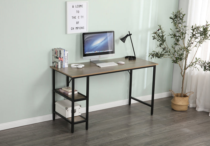 55-inch oversized light gray wood grain, best-selling home office computer desk, study writing desk with two-layer bookshelf