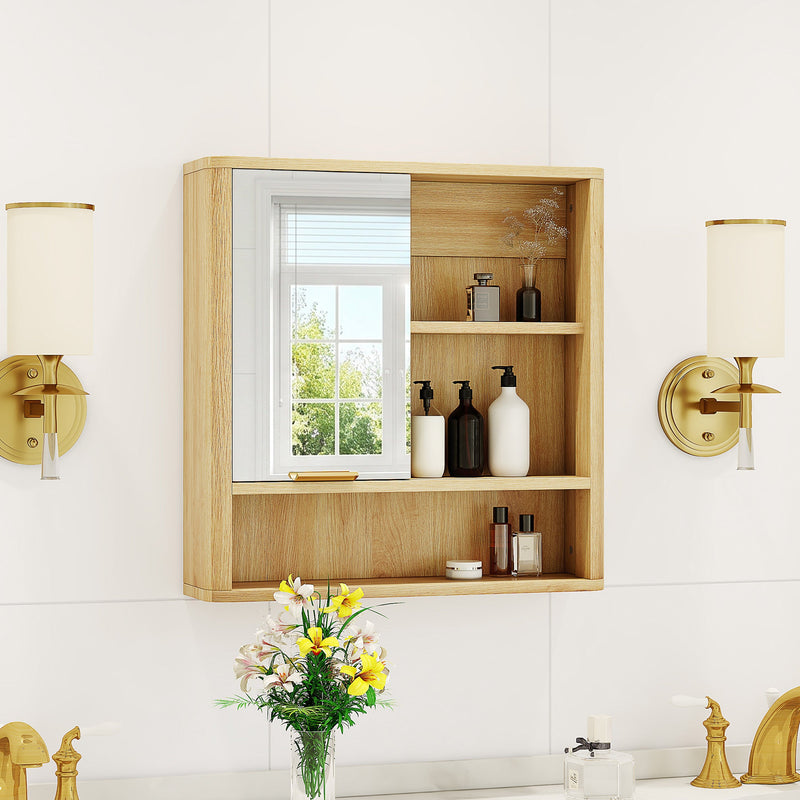 Natural Wood Finish Wall Mounted Mirror Cabinet, photo 8 of 10