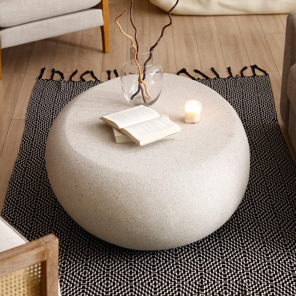 43.31'' Fiberglass Elliptical Coffee Table for Living Room, photo 6 of 10