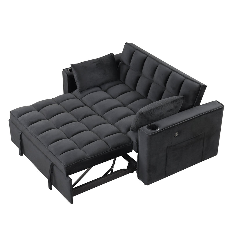 55.3" 4-1 Multi-functional Sofa Bed with Cup Holder and USB Port for Living Room or Apartments Black