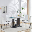 7-Piece Faux Marble Dining Table Set, Glass Rectangular Kitchen Table for 6-8, Modern White Faux Marble Dining Room Table with MDF Base, Dining Table & 6 Chairs