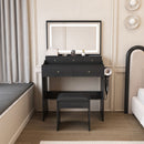 Modern Makeup Vanity Set With Power Outlet, Hair Dryer Holder, And Adjustable Lighting by HouseOfZazla