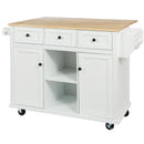 Kitchen Cart with Rubber wood Drop-Leaf Countertop ,Cabinet door internal storage racks,Kitchen Island on 5 Wheels with Storage Cabinet and 3 Drawers for Dinning Room,White by Montret