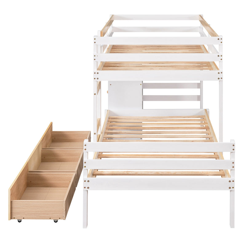 Twin over Twin Loft Bunk Bed with Drawers and Ladder, Natural